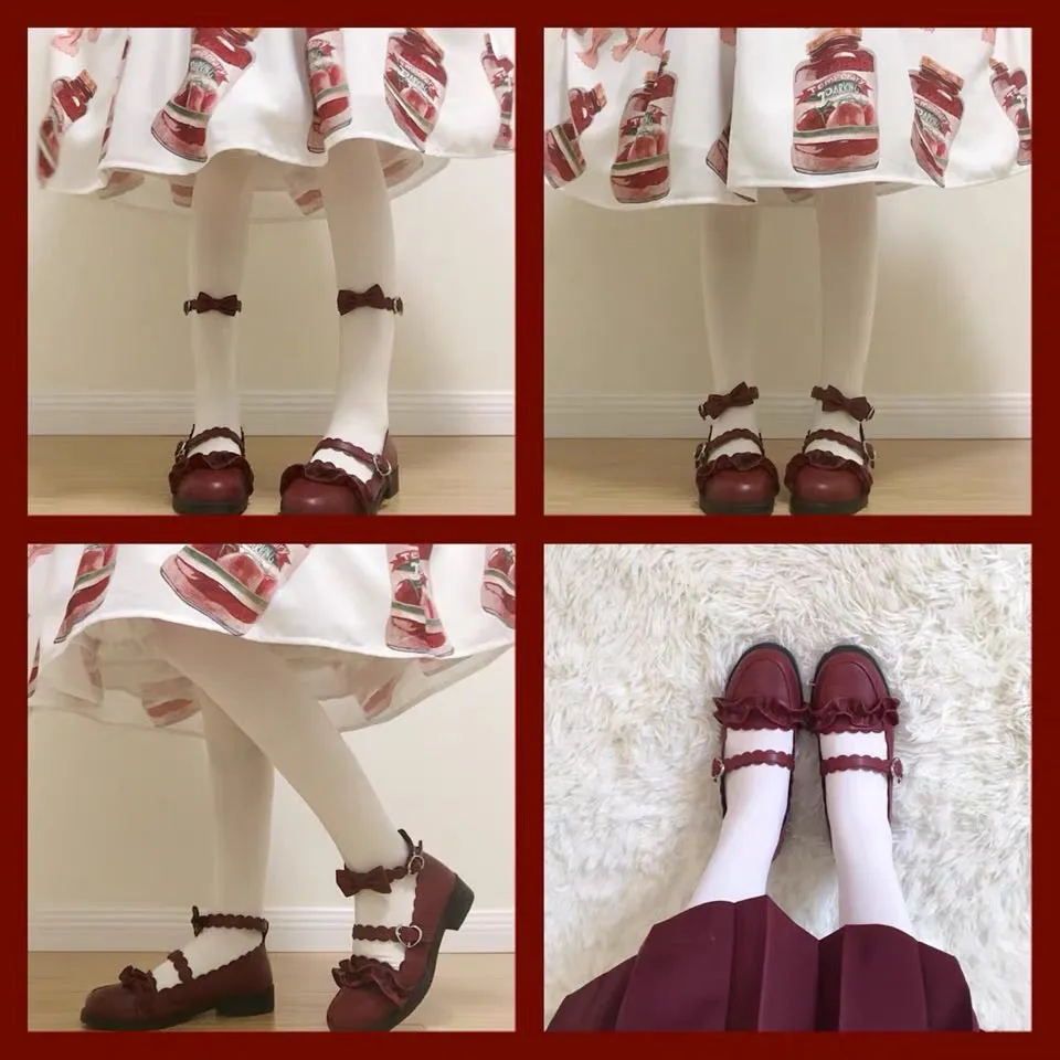 Meiruru leather shoes low heel sheep puff